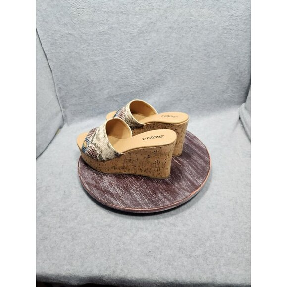 Soda Womens Snake Print Cork Wedge Sandals Size 8 - Picture 6 of 12